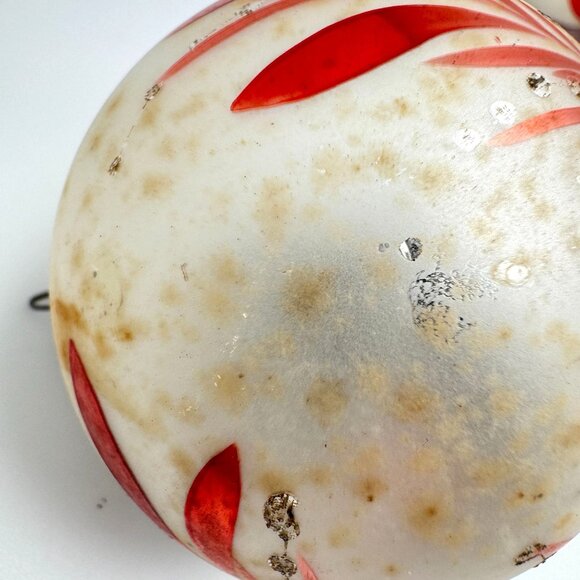 Mercury Glass Christmas Ornaments Hand-Painted Red White Mica Austria 3"  Vtg - Picture 9 of 16